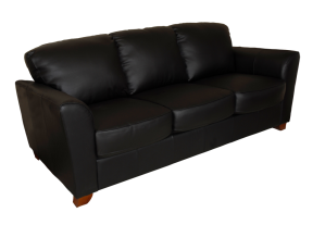 A black leather sofa on transparent background.